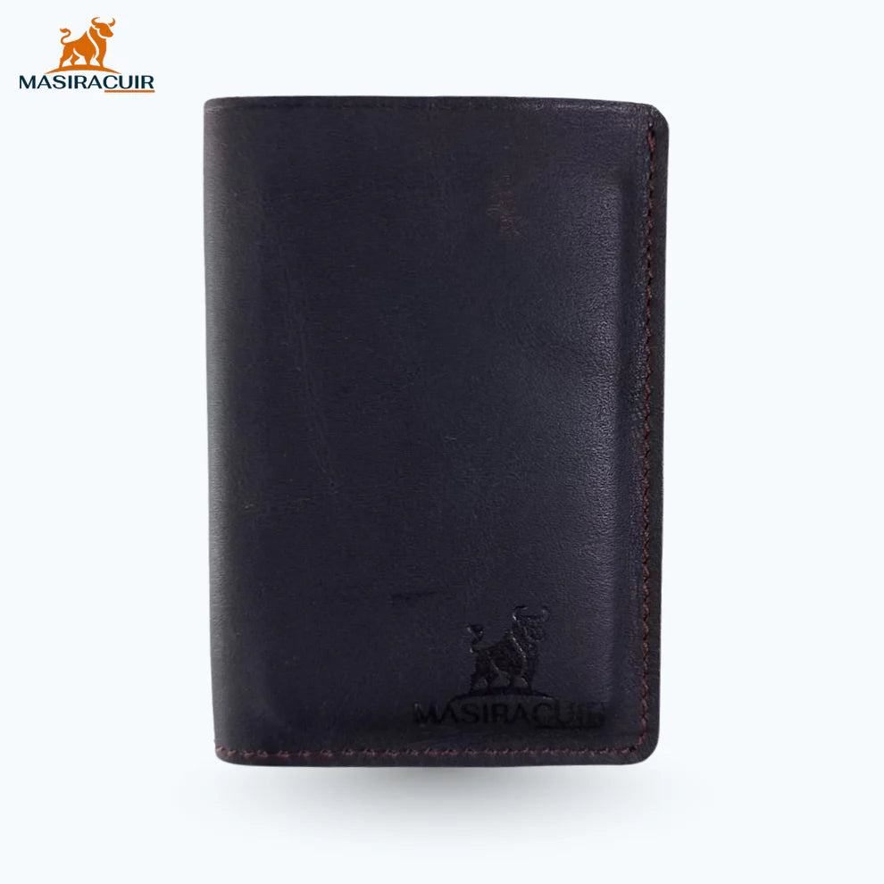 Porte carte en cuir marron chocolat