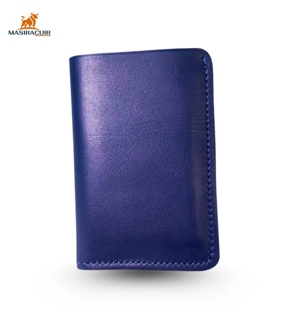 Porte carte en cuir bleu