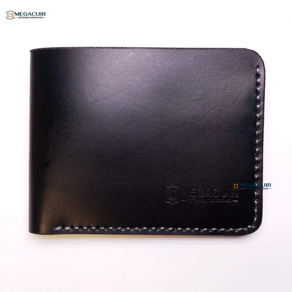 portefeuille noir en cuir fait main